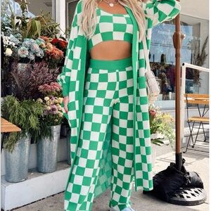 Show Me Your MuMu Green and White Wide Leg Pants